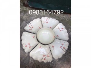 Bộ đĩa mặt trời vẽ hoa đào hàng gốm sứ Bát Tràng