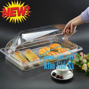 Nắp nhựa hình chữ nhật đậy khay thức ăn buffet giá tốt tại HCM - Nắp nhựa trong suốt mở 1/2 đậy khay đựng thực phẩm tại Bình Thạnh