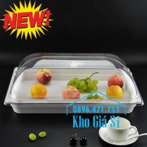 Nắp nhựa hình chữ nhật đậy khay thức ăn buffet giá tốt tại HCM - Nắp nhựa trong suốt mở 1/2 đậy khay đựng thực phẩm tại Bình Thạnh