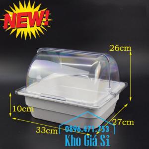 Nắp khay buffet hình chữ nhật mở 180 độ - Nắp nhựa mica đậy khay 1/1 - Nắp nhựa trong suốt đậy khay 1/2 giá tốt tại HCM