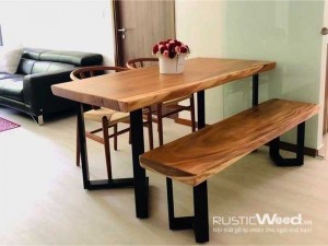 Bàn ăn gỗ me tây nguyên tấm 140×70