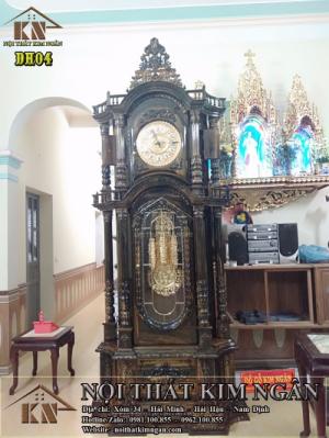 ĐỒNG HỒ CÂY GỖ MUN HOA, VỎ 8 CỘT GỖ