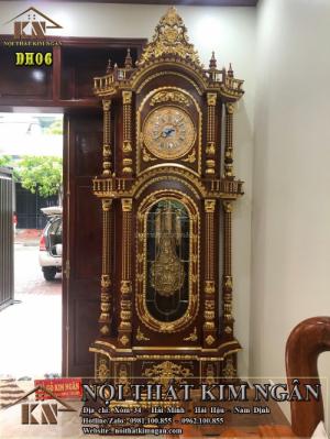 DH06_ĐỒNG HỒ CÂY GỖ HƯƠNG DÁT VÀNG, KIỂU DÁNG CỔ ĐIỂN PHÁP