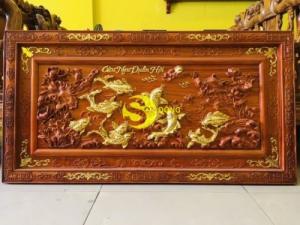 Tranh Cửu ngư quần hội dát vàng 1.27m