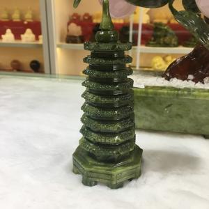 Tháp Văn Xương đá lam ngọc (ngọc Serpentine) nguyên khối 14cm