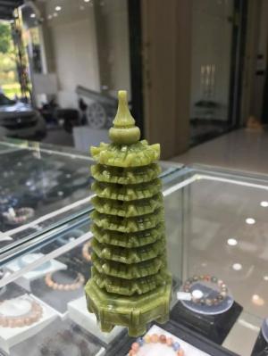 Tháp Văn Xương đá lam ngọc (ngọc Serpentine) nguyên khối 14cm