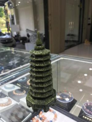 Tháp Văn Xương đá lam ngọc (ngọc Serpentine) nguyên khối 14cm