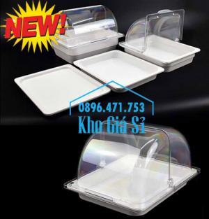 Khay inox, Khay melamine chữ nhật có nắp đậy bằng nhựa trong suốt kiểu vòm giá tốt tại HCM