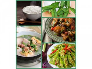 Combo : Ếch xào rau răm, Cơm trắng, canh khoai môn, đậu bắp xào