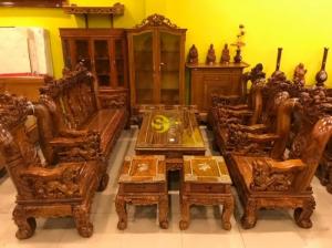 Bộ Bàn Ghế Chạm Kỳ Lân Gỗ Cẩm Lai Cẩn Ốc Tay 16