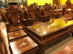 Bộ Bàn Ghế Chạm Kỳ Lân Gỗ Cẩm Lai Cẩn Ốc Tay 16