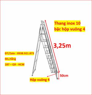Thang Inox 10 Bậc Vuông 4, Thang Inox Xếp Gọn - Mã: THIV10 A - HĐ325 - ( Feeship KV Tp. HCM )