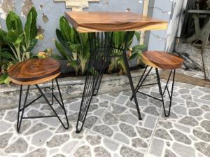 Bộ bàn cafe 2 ghế gỗ me tây nguyên tấm