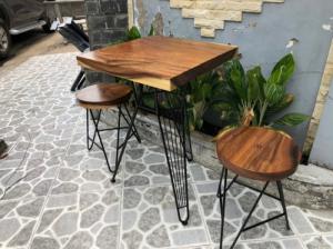 Bộ bàn cafe 2 ghế gỗ me tây nguyên tấm