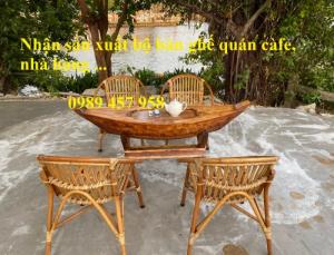 Thuyền gỗ bàn caffe thuyền gỗ ba lá 3m, Thuyền trang trí quán Café