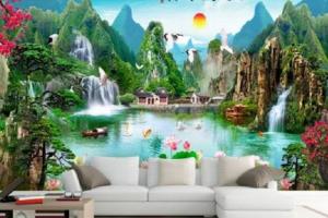 Gạch tranh 3d thác nước mát mẻ