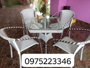 Bộ bàn ghế cafe nhựa giả mây HNT-083..