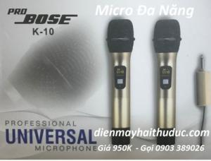 Micro không dây PRO BOSE K-10 Độ nhạy cao giúp hút âm tốt, thu được những âm thanh dù là nhỏ nhất