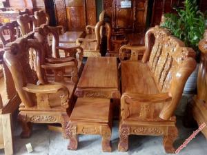 Bộ ghế sa lông gỗ gõ đỏ tay 12 chạm đào