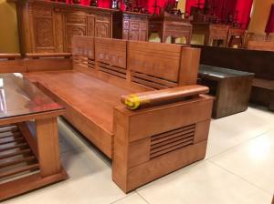 Bộ sofa gỗ sồi góc tay trơn thanh lịch 5 món