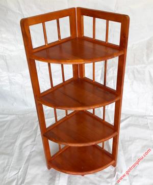 Kệ góc đựng sách gỗ cao su 4 tầng màu nâu