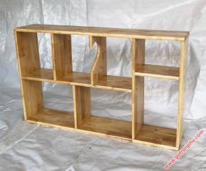 Kệ sách treo tường đẹp gỗ cao su màu gỗ tự nhiên 1m4