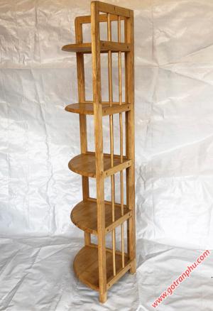 Kệ góc đựng sách gỗ cao su 5 tầng màu gỗ tự nhiên