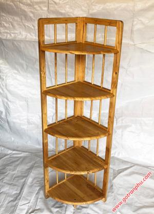 Kệ góc đựng sách gỗ cao su 5 tầng màu gỗ tự nhiên
