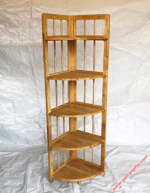 Kệ góc đựng sách gỗ cao su 5 tầng màu gỗ tự nhiên
