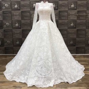 Áo cưới cao cấp kin đáo tùng vi tính, dài tay - K902