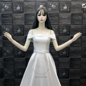 Váy cưới cao cấp phi Hàn vai ngang, đuôi dài - K917