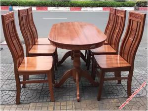 Bàn ăn gia đình gỗ sồi oval phun xoan 6 ghế