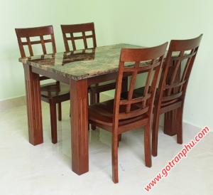 Bộ bàn ăn mặt đá gỗ cao su 4 ghế