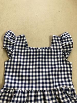 Đầm xòe bé gái caro xanh đen tay cánh tiên D04-XANHDEN
