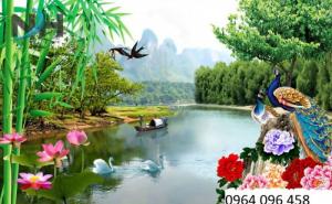 Tranh gạch ốp tường 3d mẫu tranh chim công