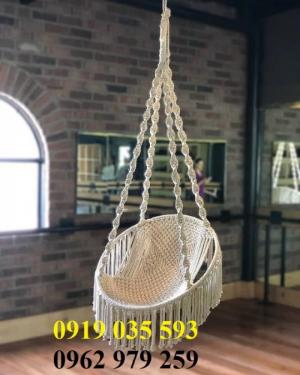 Bộ võng ngồi xích đu đan dây cotton ngà trắng