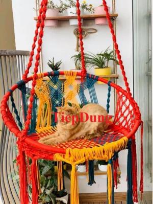 Bộ võng ngồi xích đu đan dây cotton ngà trắng