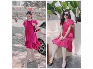 ĐẦM LINEN SUÔNG MÀU HỒNG CAM  CỎ MAY