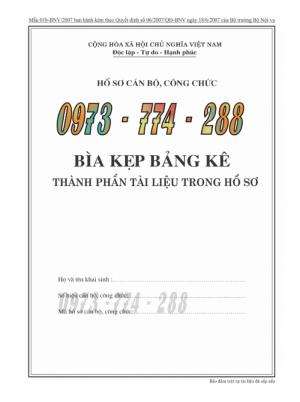 Bán bìa kẹp bảng kê thành phần tài liệu trong hồ sơ