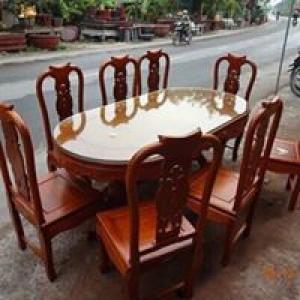 Bộ bàn ghế phòng ăn gỗ gõ đỏ mẫu đơn giản