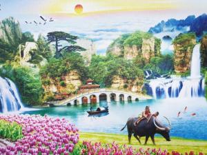 Tranh gạch men 3d cảnh sông núi