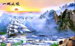 Gạch tranh 3d phong thủy thuyền buồm