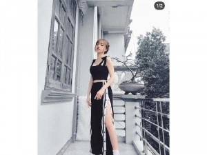 Set nữ đen áo 2 dây nơ mix quần xẻ bấm