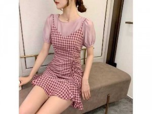 Set nữ yếm caro chân bèo rút dây áo voan