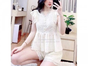Set nữ ren áo tay cánh tiên quần short
