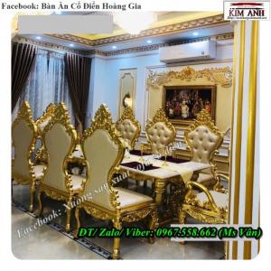 Bộ bàn ghế ăn cổ điển hoàng gia dát vàng cao cấp