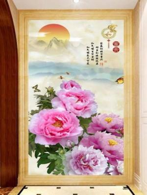 Tranh dán tường hoa mẫu đơn 3d