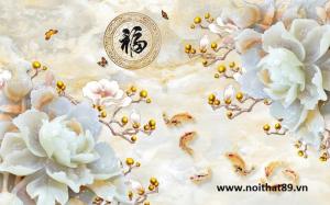 Tranh dán tường hoa mẫu đơn 3d