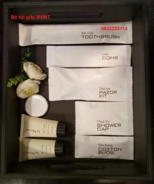 Bộ đồ amenities khách sạn, bộ đồ tiêu hao dùng phòng tắm, bộ amenities túi giấy thân thienj môi trường