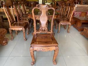 Bộ bàn ăn gỗ xịn sơn ta 8 ghế bàn ovan khuyết
